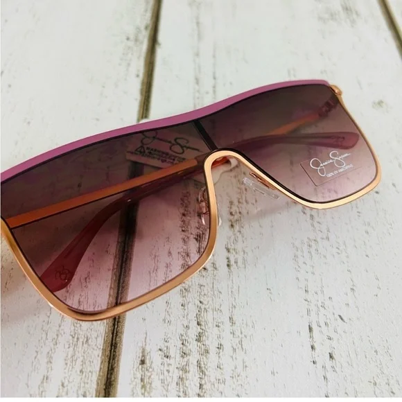 Jessica Simpson Rose Gold Metal Frame Square Shield Sunglasses Eyewear J6100 - Picture 10 of 14